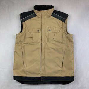 Helly Hansen Workwear Men Vest Large Beige Tan Full Zip Canvas Sherpa Fleece